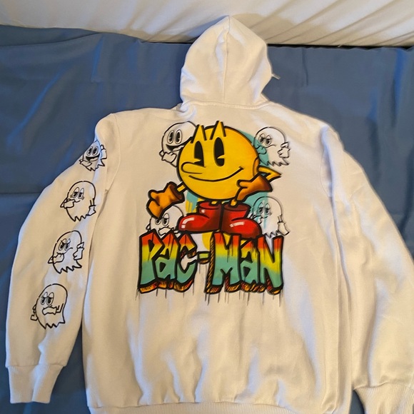 Pac-Man hooded sweatshirt, size medium long sleeve. Unisex. White with graphics - Picture 1 of 12